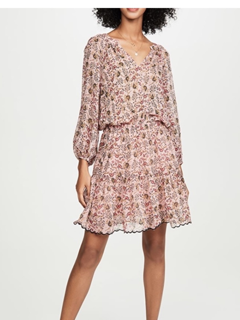 Velvet by graham and Spencer Pink Floral Tiered Long-Sleeve Dress XS NEW